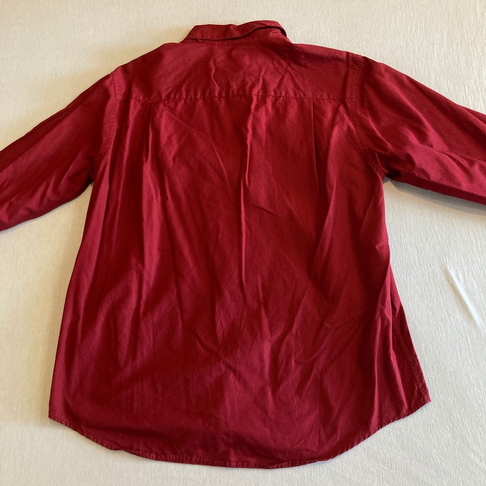 Vintage Lands End Shirt Womens 12 Red Micro Check Cotton Button Down L/S 90s - Picture 10 of 13